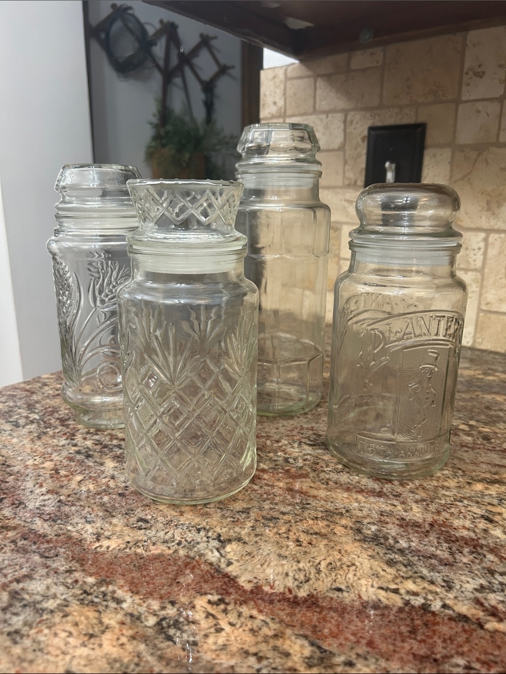 Planters Mr. Peanut Clear Embossed Glass Decorative Jars Set of 4 - Classic Home